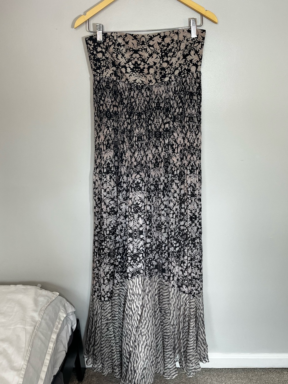 Rebecca Taylor 100% Pleated Silk Chiffon Strapless Boho Maxi Dress Gown Womens 6